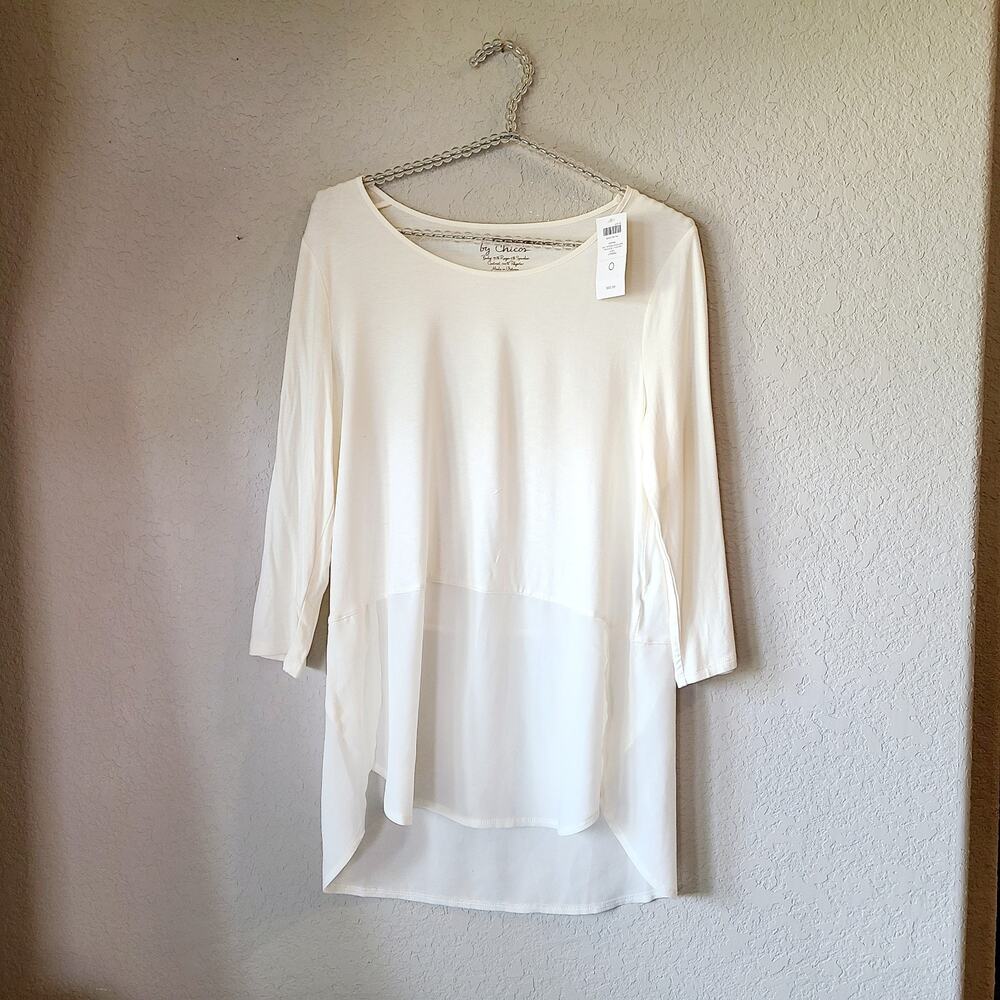 Chico's Knit woven Envelope Top‎ 3/4 Sleeve Soft Light Ivory Size 0 NWT Classic